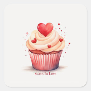 Sweet In Love Cupcake Valentine's Day Card Square Sticker