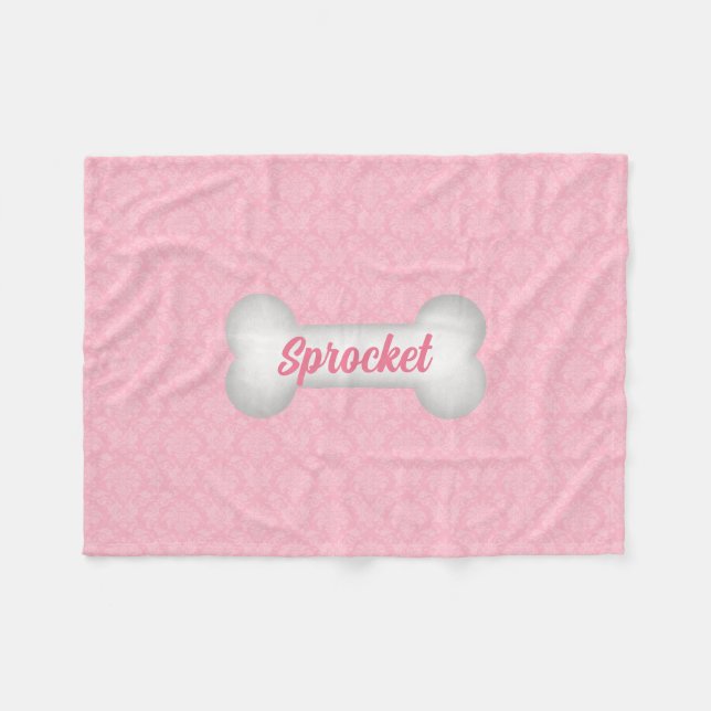 Sweet in Pink Damask Dog Bone Fleece Blanket (Front (Horizontal))