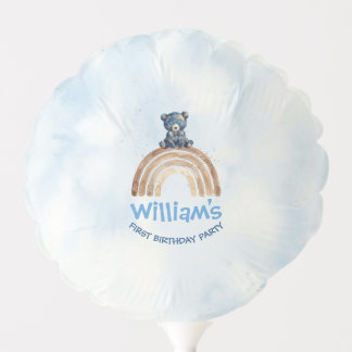 Sweet Indigo Watercolor Bear Rainbow Balloon