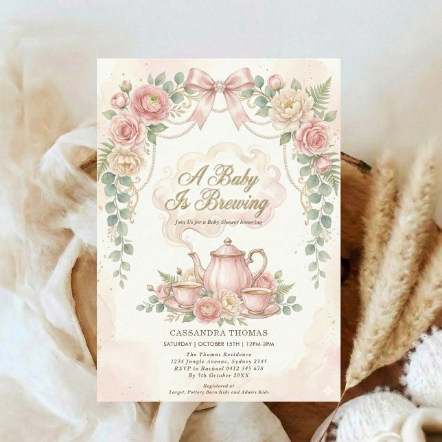 Sweet Is Brewing Blush Floral Baby Shower Tea Invitation (Creator Uploaded)