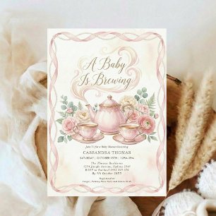 Sweet Is Brewing Blush Floral Baby Shower Tea Invitation