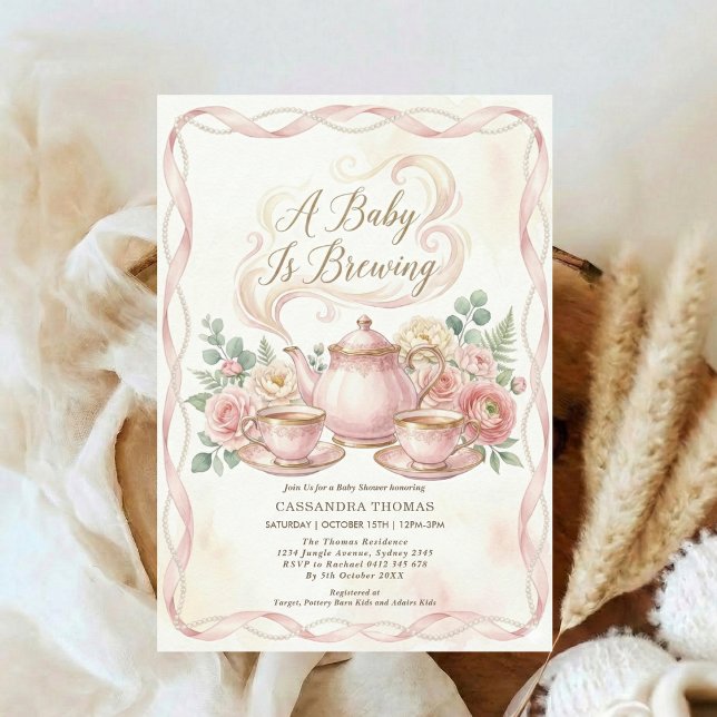 Sweet Is Brewing Blush Floral Baby Shower Tea Invitation (Creator Uploaded)