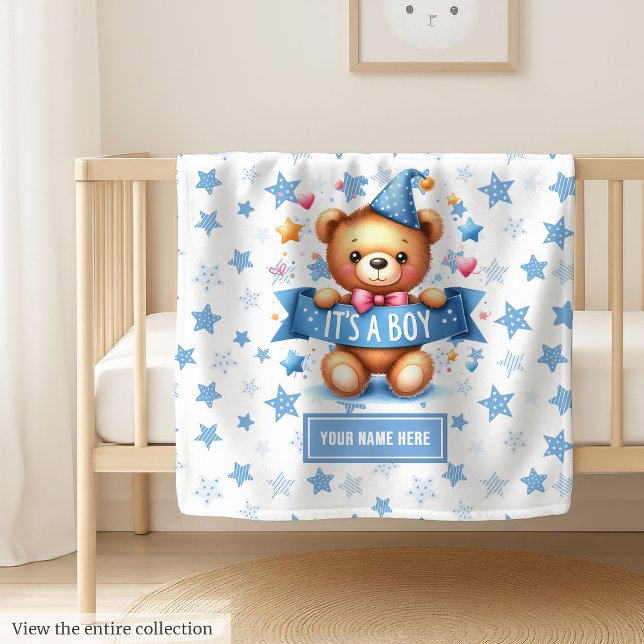 Sweet It’s a Boy Teddy Bear Blanket Baby Shower (Cute teddy bear blanket, It’s a Boy, perfect personalized boy baby shower gift idea.)