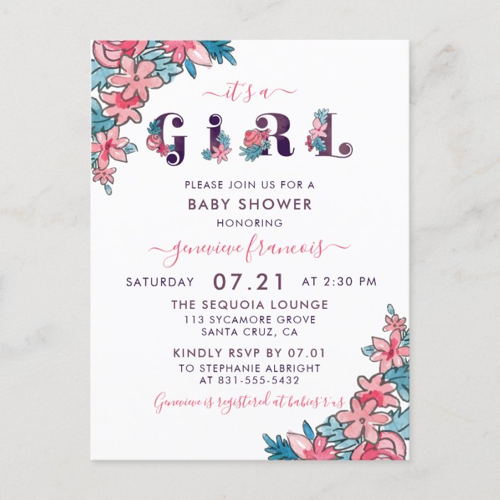 Sweet It S A Hand Painted Fl Baby Shower Invitation Postcard Zazzle Sweet It S A Hand Painted Fl