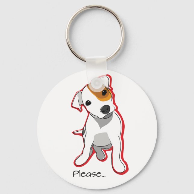 Sweet Jack Russell Puppy "Please" Keychain (Front)