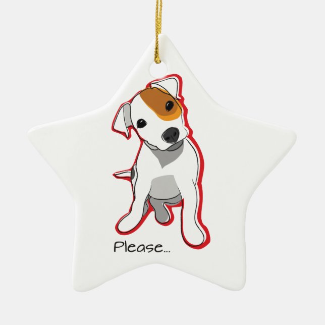 Sweet Jack Russell Puppy "Please" Ornament (Front)