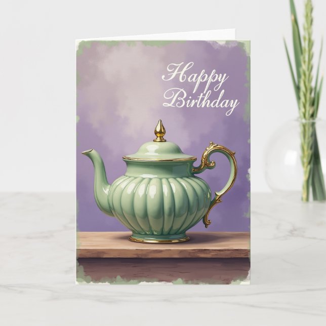 Sweet Jade Teapot Birthday Card (Front)