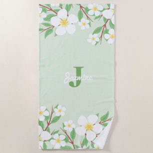 Sweet Jazmines Floral Monogram Beach Towel