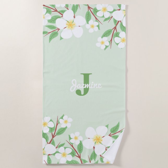 Sweet Jazmines Floral Monogram Beach Towel (Front)