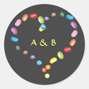 Sweet jelly beans candy heart shape. Add initials Classic Round Sticker