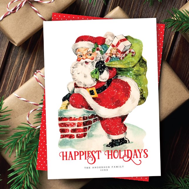 Sweet Jolly Santa Vintage Non-Photo Holiday Card (Creator Uploaded)