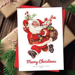 Sweet Jolly Santa Vintage Non-Photo Holiday Card