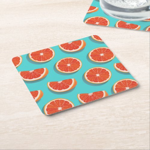 Sweet Juicy Orange Pattern Square Paper Coaster