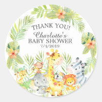 Sweet Jungle Animals Baby Shower Thank You Favor Classic Round Sticker