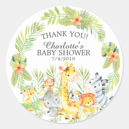 Sweet Jungle Animals Baby Shower Thank You Favor Classic Round Sticker