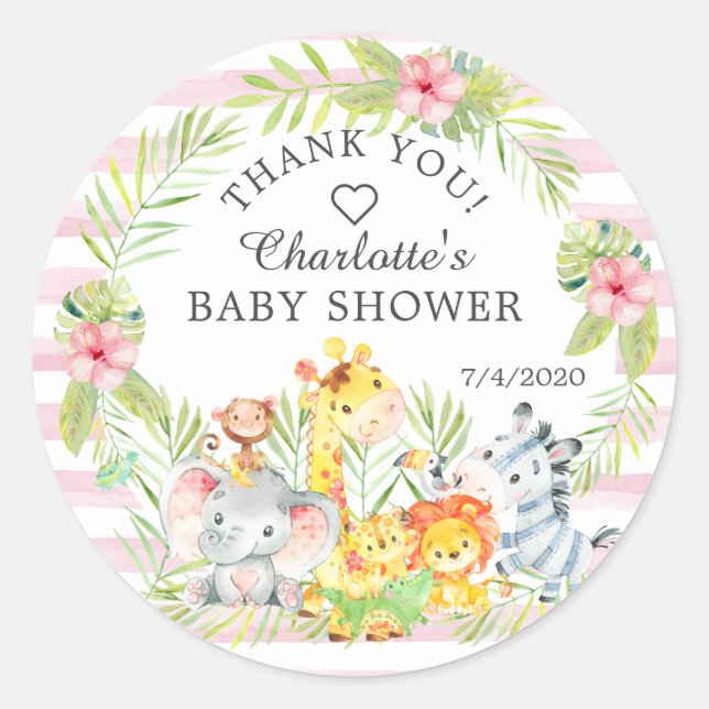 Sweet Jungle Animals Baby Shower Thank You Favor Classic Round Sticker (Front)