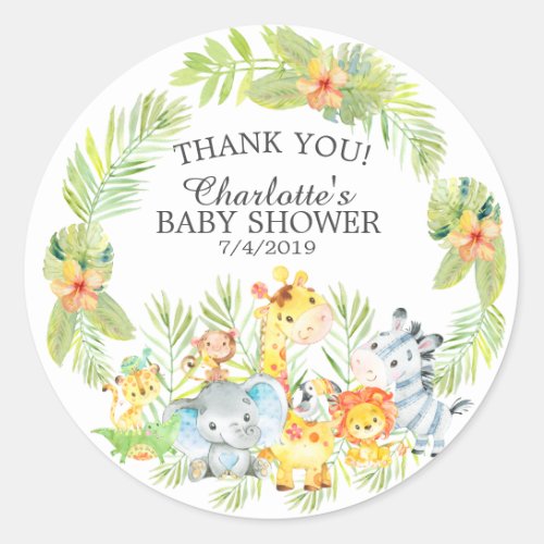 Sweet Jungle Animals Baby Shower Thank You Favor Classic Round Sticker