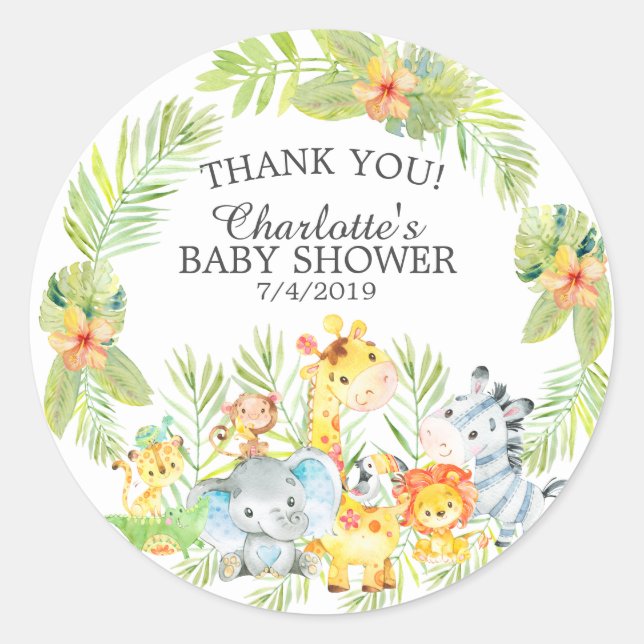 Sweet Jungle Animals Baby Shower Thank You Favor Classic Round Sticker (Front)
