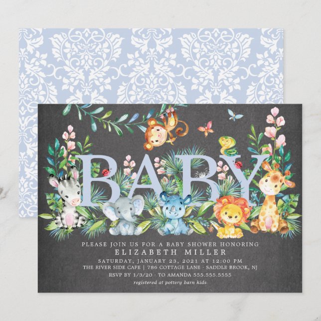 Sweet Jungle Animals Boys Baby Shower Invitation (Front/Back)
