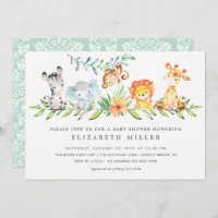 Sweet Jungle Animals Neutral Baby Shower Invitatio Invitation