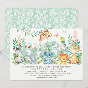 Sweet Jungle Animals Neutral Baby Shower Invitation