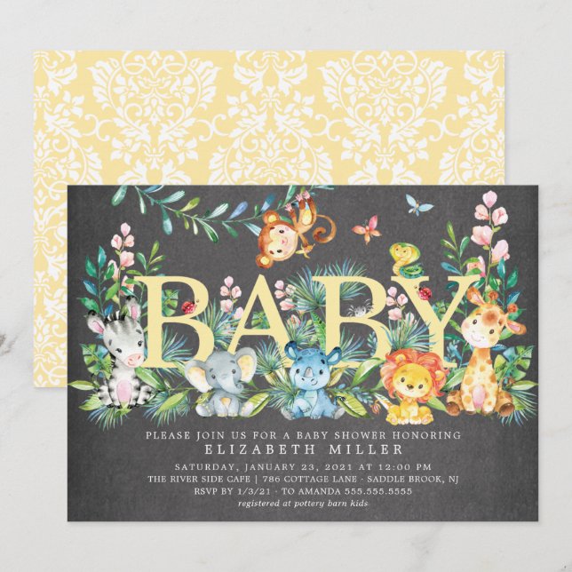 Sweet Jungle Animals Neutral Baby Shower Invitation (Front/Back)
