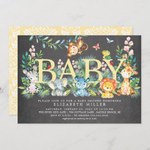 Sweet Jungle Animals Neutral Baby Shower Invitation