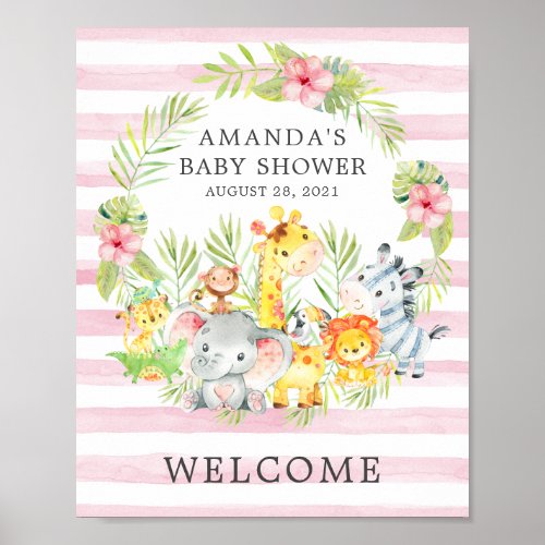 Sweet Jungle Animals Welcome Baby Shower Poster