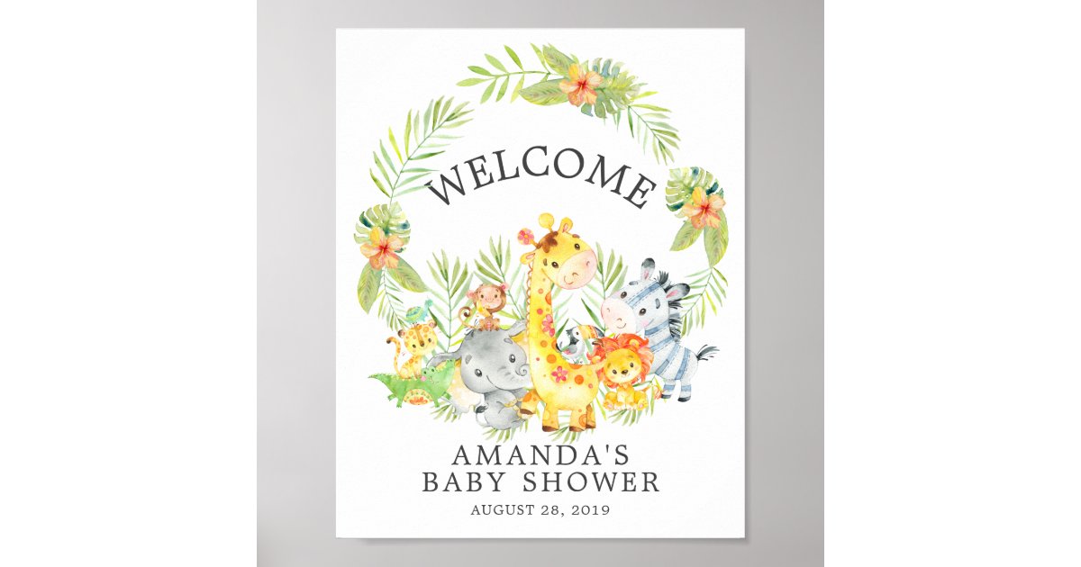 Sweet Jungle Animals Welcome Baby Shower Poster | Zazzle