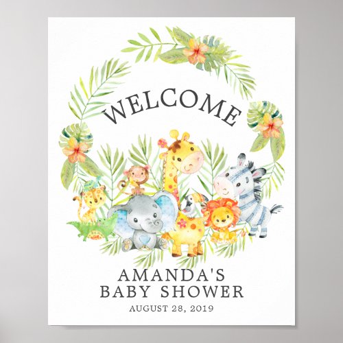 Sweet Jungle Animals Welcome Baby Shower Poster