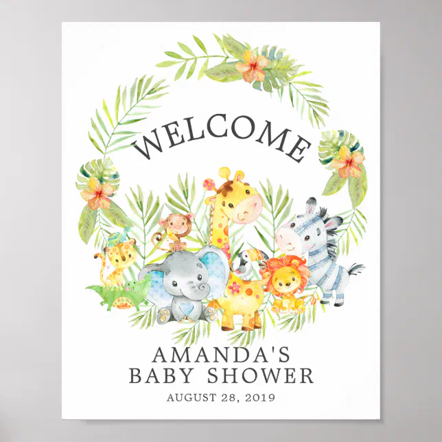 Sweet Jungle Animals Welcome Baby Shower Poster | Zazzle