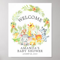 Sweet Jungle Animals Welcome Baby Shower Poster