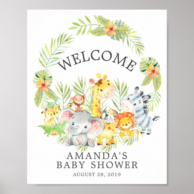 Sweet Jungle Animals Welcome Baby Shower Poster (Front)
