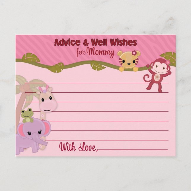 Sweet Jungle Babies Advice for Mommy Cards PINK (Front)