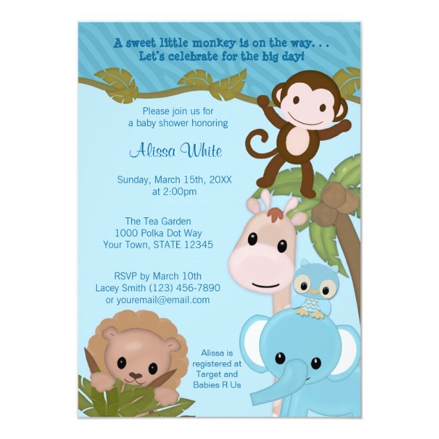 Sweet Jungle Babies Baby Shower Invitation Blue