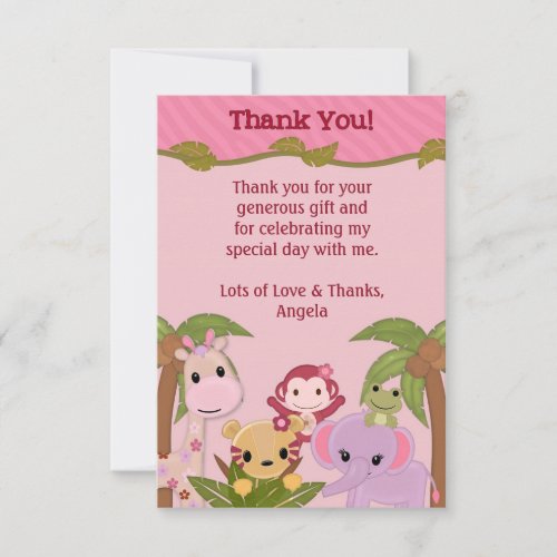 Sweet Jungle Babies PINK Shower Thank You FLAT Personalized Announcements
