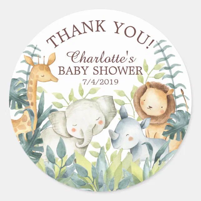 Sweet Jungle Baby Shower Thank You Favor Sticker | Zazzle