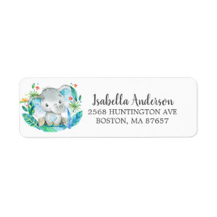 Sweet Jungle Elephant Baby Shower Address Label