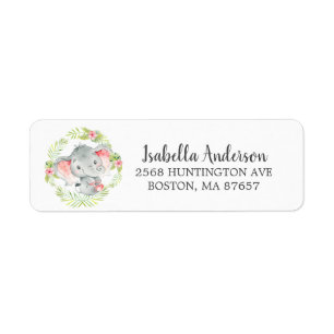 Sweet Jungle Elephant Baby Shower Address Label