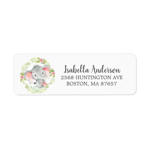 Sweet Jungle Elephant Baby Shower Address Label