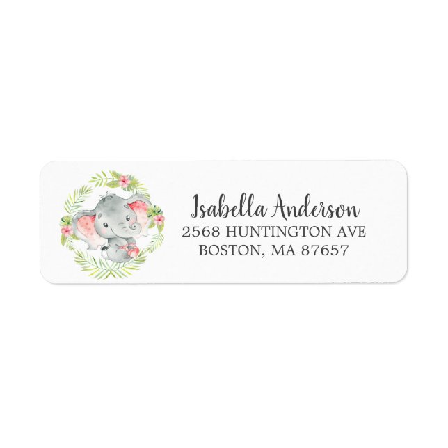 Sweet Jungle Elephant Baby Shower Address Label (Front)