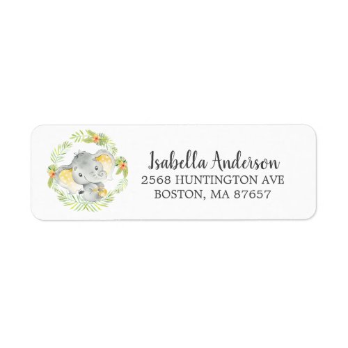 Sweet Jungle Elephant Baby Shower Address Label