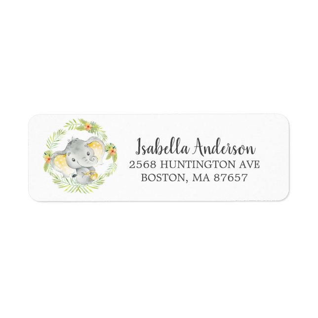 Sweet Jungle Elephant Baby Shower Address Label (Front)