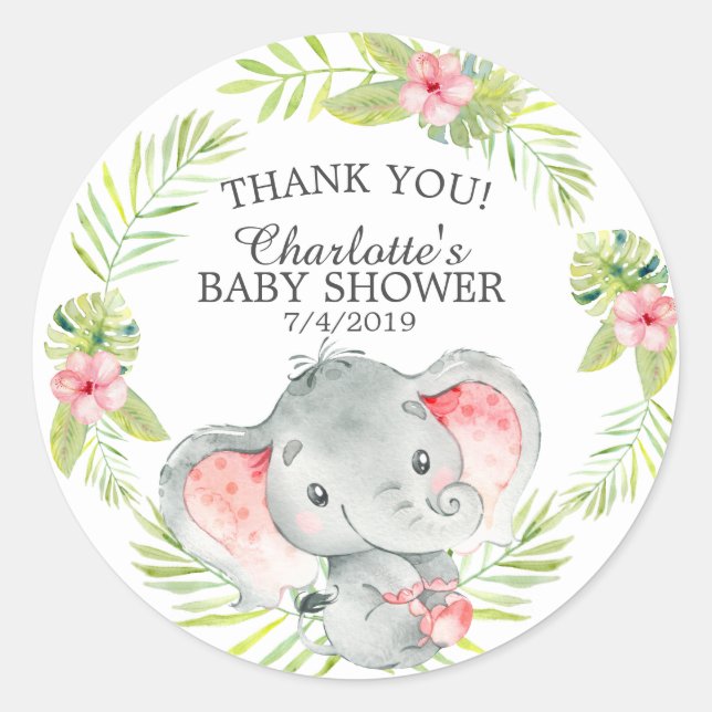 Sweet Jungle Elephant Baby Shower Thank You Favor Classic Round Sticker (Front)