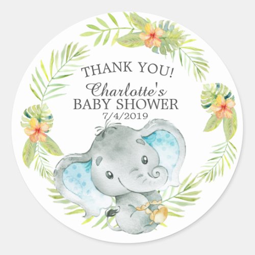 Sweet Jungle Elephant Baby Shower Thank You Favor Classic Round Sticker
