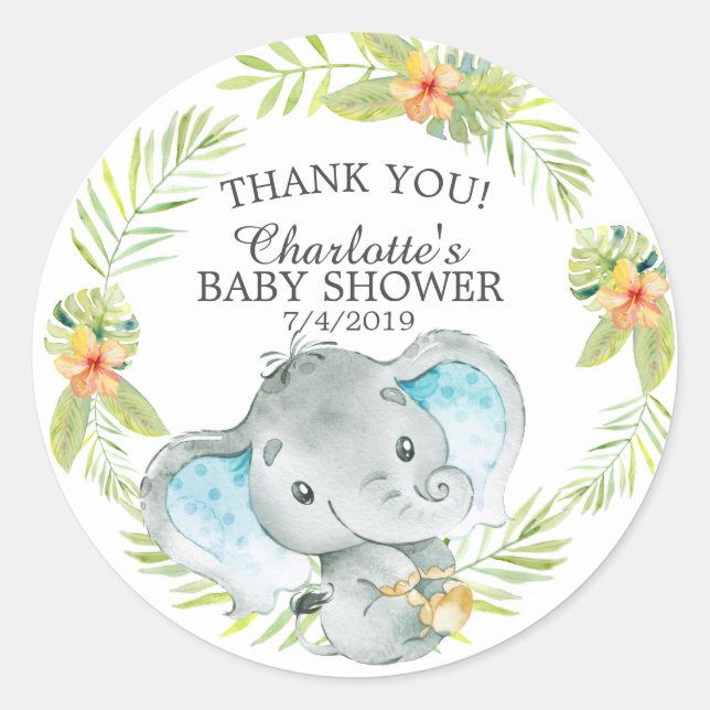 Sweet Jungle Elephant Baby Shower Thank You Favor Classic Round Sticker (Front)