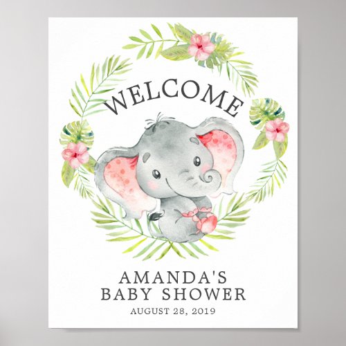 Sweet Jungle Elephant Welcome Baby Shower Poster