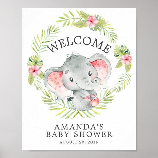 Sweet Jungle Elephant Welcome Baby Shower Poster (Front)