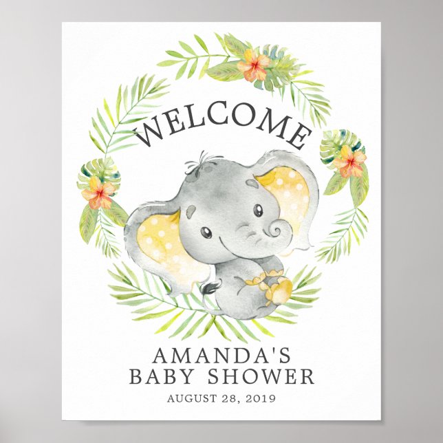 Sweet Jungle Elephant Welcome Baby Shower Poster (Front)