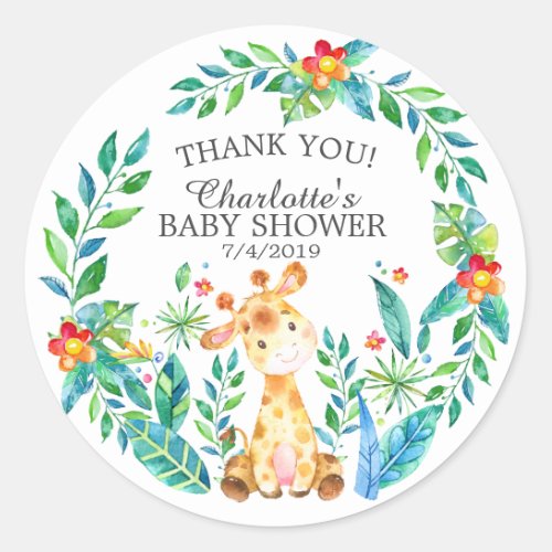 Sweet Jungle Giraffe Baby Shower Thank You Favor Classic Round Sticker